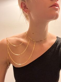 Shoulder Chain Choker - Etsy Chic Gold Body Chain For Evening, Gold Delicate Chain Body Jewelry For Party, Elegant Gold Choker Body Jewelry, Gold Dainty Body Jewelry For Party, Elegant Chain Link Choker For Party, Minimalist Gold Body Chain, Elegant Double Chain Body Jewelry For Party, Trendy Gold Body Chain With Delicate Details, Dainty Gold Body Chain For Party