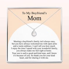 a necklace with a poem on it that says to my boyfriend's mom,