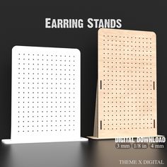 an image of a wooden board with holes on it and the text, earring stands