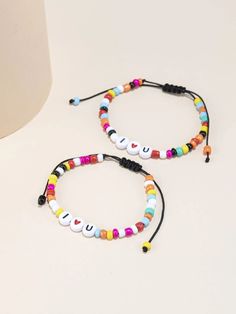 Letter Decor Colorful Beaded Bracelet 2pcs – OrcaJump Store Adjustable Multicolor Beaded Bracelets With Letter Beads, Adjustable Multicolor Casual Beads, Casual Rainbow Friendship Bracelets With Tiny Beads, Casual Colorful Beaded Festival Bracelets, Multicolor Tiny Beads Friendship Bracelets, Casual Multicolor Tiny Beads Friendship Bracelets, Colorful Casual Beaded Bracelets With Tiny Beads, Casual Rainbow Beaded Friendship Bracelets, Casual Colorful Beaded Bracelets With Tiny Beads