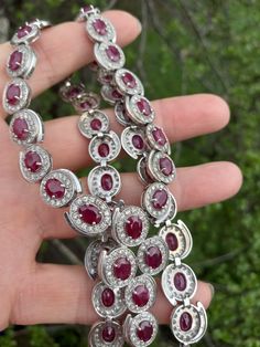 Absolutely Stunning 14k White Gold 36ct Natural  Ruby,  6ct diamonds Necklace.  Weight 66 Grams approximately  Length 20 inches. Necklace is in good Pre Owned condition.  All sales are Final no return.  All Measurements are not,  my Estimate,  I am not gemologist.  ALL ITEMS FROM MY SHOP MUST BE PURCHASED STRAIGHT FROM ETSY.COM WEBSITE ONLY. Not thrilled Google and Others Offsite ads. Luxury Ruby Necklace With Brilliant Cut, Luxury Ruby Diamond Necklace With Diamond Accents, Luxury Ruby Diamond Necklace With Accents, Fine Jewelry Ruby Diamond Necklace Brilliant Cut, Luxury Round Gemstones With Diamond Accents, Formal Round Diamond Necklace With Gemstones, White Gold Ruby Necklace With Diamond Cut, Exquisite Round Diamond Gemstones, Luxury Ruby Necklace With Diamond Accents