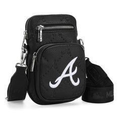 Officially Licensed Major League Baseball Merchandise Made of synthetic leather A logo embroidered on the front pocket Dual zip pockets Slip pockets in the phone purse bag Top zipper closure Adjustable and detachable crossbody strap(Drop: 15.5"-25") 5.2"(L) x 2"(W) x 8"(H) Interior Capacity: Small Black Phone Shoulder Bag With Zipper Pocket, Adjustable Crossbody Bag With Logo Strap, Black Phone Bag With Zipper Pocket, Functional Black Phone Bag With Zipper Closure, Black Phone Bag With Zipper Pocket Crossbody, Black Shoulder Phone Bag With Zipper Pocket, Victoria's Secret Crossbody Bag With Adjustable Strap, Black Crossbody Bag Strap With Removable Pouch, Black Crossbody Pouch With Adjustable Strap