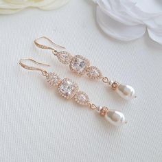 Gold Pearl Bridal Earrings- Gianna - PoetryDesigns Gold Wedding Earrings, Rose Gold Earrings Wedding, Pearl Drop Earrings Bridal, Pearl Bridal Earrings, Long Bridal Earrings, Rose Gold Bridal Earrings, Rose Gold Wedding Jewelry, Teardrop Jewelry, Pearl Drop Earrings Gold