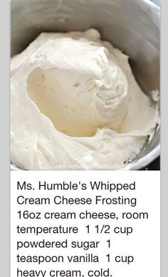 an image of cream cheese frosting in a metal bowl with instructions on how to make it