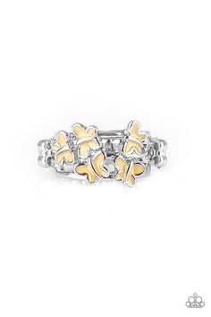 Painted in the neutral hue of Soybean, dainty silver butterflies flutter across arcing silver bars for a whimsical fashion. Features a stretchy band for a flexible fit. Sold as one individual ring. Always nickel and lead free. Silver Butterflies, Brown Ring, Gorgeous Rings, Brown Rings, Mobile Boutique, Gamma Phi