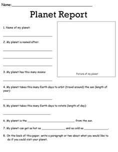 the worksheet for planet report is shown in black and white, with an image of