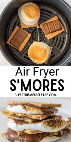 an air fryer with s'mores and marshmallows in it