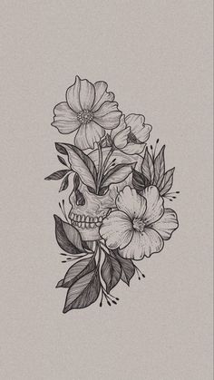 a skull and flowers tattoo design