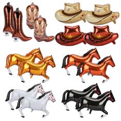 several different types of horse shaped balloons