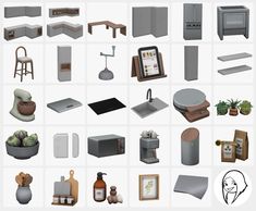 an assortment of various objects are shown in this image, including furniture and decor items