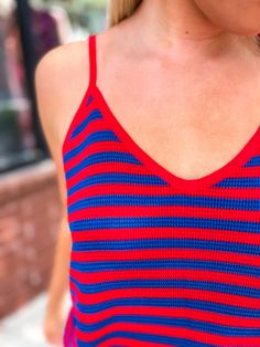 Step up your game day attire with our Striped Flare Cami in Cherry! Made for KU game days with its bold and vibrant stripes. Show off your team spirit in style with this must-have piece that will elevate any outfit. Get ready to cheer loud and proud! GO JAYHAWKS!!! Blue Denim Dress, Cocktail Mix, Summer Clearance, Fall Transition, Clothes Collection, Winter Accessories, Team Spirit, Step Up, Game Day