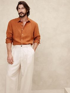 Standard Castello Linen Shirt | Banana Republic Going Out Clothes Men, Rich Summer Outfits Men, Desert Men Outfit, Desert Wedding Guest Outfit Men, Formal Wear For Men’s, Wedding Male Outfit, Wedding Outfit Men Casual, Mens Summer Wedding Attire Guest Casual, Mens Italy Vacation Outfits