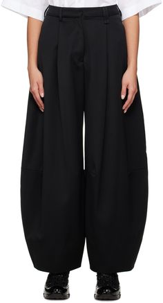 Wool-blend twill trousers. · High-rise · Belt loops at partially elasticized waistband · Four-pocket styling · Zip-fly · Pleats at front waistband · Darts at knees Supplier color: Black Black Wide Leg Trousers, Wide Leg Trousers, Luxury Streetwear, Uk Shop, Designer Fashion, Wool Blend, Wide Leg, Fashion Inspo, Perfect Clothing