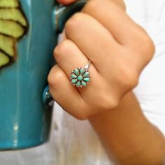 Featuring a delicate design, this turquoise stone flower ring will help you channel your bohemian beauty and stay grounded. 925 sterling silver turquoise stone bohemian ring Stone: Stabilized Turquoise Face Height: 12mm Keywords: Communication, Friendship, Honesty Birthstone Month: December Silver Finish: Oxidized Brianna Rollins (gold), Nia Ali (silver) and Kristi Castlin (bronze) swept the women’s 100m hurdles in the 2016 Rio Olympics and made history. ABOUT TURQUOISE▲Energy Vibration: 1Turquo Boho Turquoise Ring, 100m Hurdles, Lotus Flower Jewelry, Moon Milk, Boho Turquoise, Silver Turquoise Ring, Silver Flower Ring, Emerald Earrings Studs, Rose Gold Morganite