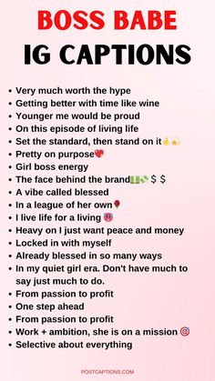 a pink poster with the words boss babe ig captions