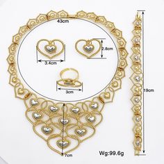 Afraic Jewelry-24k Fashion Jewelry Sets For Women Heart Necklace Earrings Model Number:3256804427061106 Product information: Material: alloy Color: Gold Color Product Package Details: 1 Set (Neckace, Bracelet, Earrings,Ring) PRODUCT DETAILS: Handmade, finely polished, reliable quality, gives you beauty, but also offers you the most comfortable wearing experience. 243-1 243-2 Earrings Model, Fashion Jewelry Sets, Necklace Earrings, Heart Necklace, Ring Earrings, Jewelry Sets, Diamond Necklace, Gold Color, Fashion Jewelry