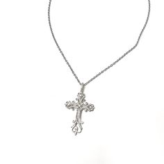 "20\" Victorian Cross Chain made of .925 sterling silver." Silver Necklace Cross, Sterling Silver Clavicle Chain Crucifix Jewelry, Sterling Silver Crucifix Clavicle Chain, Sterling Silver Crucifix Cross Necklace With Adjustable Chain, Elegant Silver Crucifix Necklace, Sterling Silver Clavicle Chain Cross Necklace, Classic Sterling Silver Crucifix Necklace, Nickel-free Sterling Silver Cross Pendant Jewelry, Spiritual Silver Charm Necklace With Clavicle Chain