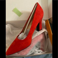 Hhtcal Red Fitted Block Heel Shoes, Red Heels With Padded Heel For Fall, Fitted Red Block Heels, Red Evening Heels For Fall, Red Block Heel Shoes, Red Closed Toe Court Shoes For Spring, Red Heels With Red Sole Medium Width, Red Pointed Toe Court Shoes Medium Width, Red Court Shoes With Padded Heel