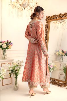 Nury Designer Cotton Silk Dress With Floral Embroidery, Designer Raw Silk Sharara With Floral Embroidery, Cotton Silk Dresses With Floral Embroidery For Designer Wear, Long Sleeve Raw Silk Anarkali Set With Resham Embroidery, Chanderi Sherwani With Long Sleeves And Floral Embroidery, Floral Embroidered Long Sleeve Anarkali Set For Reception, Long Sleeve Floral Embroidered Anarkali Set For Reception, Floral Embroidered Long Sleeve Anarkali For Reception, Designer Raw Silk Sherwani With Floral Embroidery