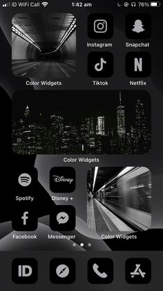 an iphone screen with black and white images on it, including the icons for different locations