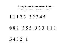 the numbers are written in black and white on a sheet of paper that says row row your boat