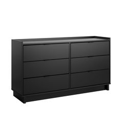 a black dresser with two drawers on one side and an open drawer on the other