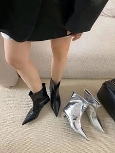 LBSFY - Pointed Toe Women Ankle Boots 2024 New Arrivals Shallow Slip On Black Silver Winter Autumn Party Pumps Shoes Woman Size 35-39 Size 225=35=22.5cm Size 230=36=23cm Size 235=37=23.5cm Size 240=38=24cm Size 245=39=24.5cm Summer Party Heeled Boots With Pointed Toe, Summer Party Ankle Heeled Boots, Trendy High Ankle Heeled Boots For Party, Trendy High Ankle Boots For Parties, Summer Party High Ankle Heeled Boots, Trendy Summer Party Heeled Boots, Summer Party Heeled Boots, Trendy Heeled Boots With Round Toe For Party, Trendy Round Toe Heeled Boots For Party