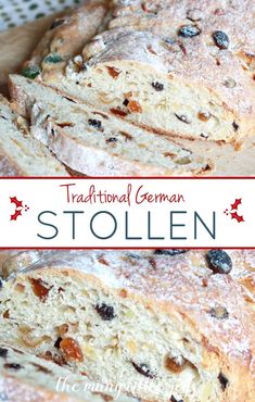 traditional german stollen with raisins and cranberries in the center