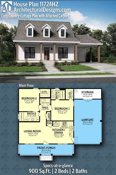 two story house plan with garage and living room