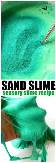 someone is making sand slime with green liquid