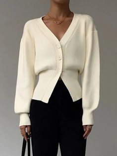 Embrace the season in style with the A&A Autumn Sweater Cardigan Coat. Its refined elegance will leave you looking and feeling stunning. Autumn Sweater, Cozy Day, Button Cardigan, Fall Sweaters, Cardigan Coat, Polished Look, White Sweaters, V Neck Sweater, Luxury Fabrics