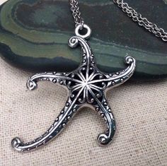 SALE - Unique Starfish Necklace - Whimsical Starfish Pendant - Starfish Jewelry Gifts - Big Starfish Starfish Nickel-free Necklace As Gift, Silver Starfish Necklace For Gift, Nickel-free Starfish Necklace For Gift, Silver Starfish Jewelry For Gifting, Silver Starfish Jewelry For Gifts, Silver Starfish-shaped Jewelry Gift, Silver Starfish Jewelry As Gift, Nickel-free Star-shaped Ocean-inspired Jewelry, Silver Starfish Charm Jewelry