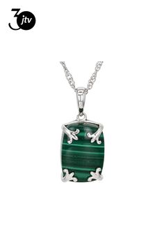 14x10mm Malachite Rhodium Over Sterling Silver Solitaire Pendant with Chain. Measures Approximately 0.81"L x 0.39"W. 18" Singapore Chain with Lobster Claw Clasp. 2" Extender. Sterling Silver Rectangular Pendant With Lobster Clasp, Sterling Silver Rectangular Pendant Jewelry With Lobster Clasp, Sterling Silver Jewelry With Lobster Clasp And Rectangular Pendant, Sterling Silver Rectangular Jewelry For May Birthstone, Nickel-free Green Oval Pendant Jewelry, Green Oval Pendant Jewelry Nickel Free, Nickel-free Green Oval Necklace, Green Oval Nickel-free Necklace, Green Nickel-free Oval Pendant Jewelry