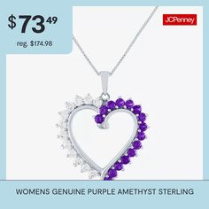 Features: Quick ShipSetting: ProngShape: HeartStone Cut: RoundStone Millimeter Measurement: 2.5 Mm Width, 2.5 Mm LengthMetal Color: WhiteChain Length: 18 InchPendant Length: 24.5mmPendant Width: 25.4mmChain Construction: BoxCare: Wipe CleanStone Type: 15 Genuine Amethyst, 12 Lab Created SapphireAuthenticity: Genuine StoneBirthstone: February BirthstoneMetal: Sterling SilverNecklace Type: Pendant NecklacesCountry of Origin: Imported Purple Heart Cut Jewelry For Valentine's Day, Heart Cut Purple Jewelry For Valentine's Day, Purple Birthstone Jewelry For Valentine's Day, Purple Jewelry For Anniversary On Valentine's Day, Purple Heart Necklace For Valentine's Day Anniversary, Purple Jewelry For Valentine's Day Anniversary, Purple Gemstone Jewelry For Valentine's Day, Purple Heart Pendant Jewelry For Valentine's Day, Valentine's Day Amethyst Heart Pendant Jewelry