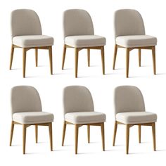 six chairs are shown side by side in four different positions, one is white and the other is beige