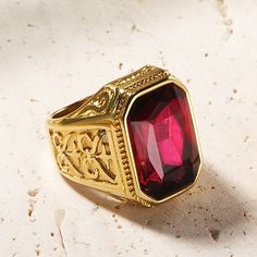 Gender:Men's; Jewelry Type:Band Ring; Package Dimensions:6.95.60.3; Listing Date:11/06/2020 Gold Jeweled Ring, Gold Jeweled Ring Jewelry, Emerald Cut Ruby Ring In Gold, Red Cubic Zirconia Birthstone Jewelry, Gold Jeweled Rings For Gift, Gold Plated Open Ring With Gemstone, Formal Yellow Gold Jeweled Jewelry, Yellow Gold Jewelry With Lab-created Ruby, Formal Jeweled Yellow Gold Jewelry