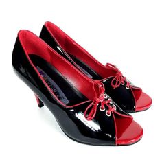 Funtasma Black Red Patent Peep Toe Lace Up Pumps Size 6 - Open Toe - Lace-Up Detail - Faux Leather - Kitten Heel Nwt Nib New In Box Tags: Heels, Party, Event, Special Occasion, Retro, Pinup, Vintage Red Sparkly Heels, Red Glitter Shoes, Pinup Vintage, Black And White Heels, Vintage Pumps, Retro Pinup, Fun Heels, Sparkly Heels, Black Platform Heels