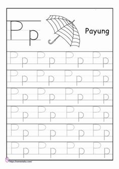 the letter p worksheet for children to practice their handwriting and writing with an umbrella