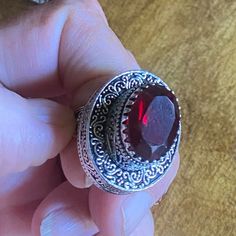 Vintage Crystal Ring With Stone Setting As Gift, Artisan Crystal Ring As Gift, Handmade Vintage Crystal Ring For Gift, Handmade Vintage Crystal Ring Gift, Nickel Free Vintage Crystal Ring, Artisan Red Ring For Gift, Nickel-free Vintage Crystal Ring, Vintage Handmade Ruby Ring, Handmade Vintage Ruby Ring