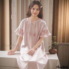 Olivia Mark - Cotton Sleep Dress with Short Sleeves and Embroidered Patterns for Home and Loungewear Terry Cloth Dress, Embroidered Patterns, 130 Pounds, Yoga Dress, Purple L, Dress With Short Sleeves, Vellum Paper, Sleep Dress, Bodycon Maxi Dresses