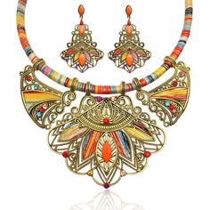 PRICES MAY VARY. Title: VALICLUD Ethnic Bohemian Vintage Colorful Bib Necklace Earrings Set Statement Jewelry National Style Jewelry for Ladies Women. Product Type: Departments > Women > Jewelry > Jewelry Sets Collar Hippie, Vintage Statement Jewelry, Jewelry Sets Handmade, Ethnic Necklaces, Women's Jewelry Sets, Fashion Jewelry Sets, Styl Boho, Bohemian Necklace, African Jewelry