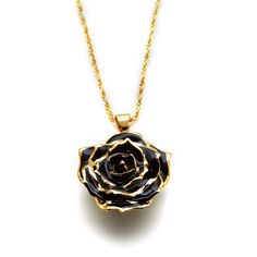 Our Midnight Promise Eternal Necklace will charm the one you love with its stunningly dark real rose petals and enchanting gold adornment. Symbolic of undying love and life-long commitment, your special someone will treasure our unique floral necklace forever. The expert craftsmanship of our skilled artisans is revealed in the rich details of our Eternal Necklaces. Our roses are handpicked for perfection, dipped in 24k gold, and preserved with a polished lacquer so that your gift will last forev Luxury Rose Design Jewelry As A Gift, Elegant Gold Necklaces With Rose Details, Elegant Gold Necklaces With Roses, Gold Elegant Necklace With Rose Design, Elegant Gold Necklace With Rose Design, Elegant Gold Plated Jewelry With Rose Design, Elegant Rose Details Jewelry For Party, Gold Jewelry With Roses For Gift, Gold Roses Jewelry For Gift