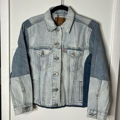 Mixed Denim Patched Levi’s Jacket. Brand New With Tags. Never Used. Boyfriend Fit. Small Levis Jacket, Denim Patches, Ex Boyfriend, Boyfriend Fit, Jean Coat, Jean Jacket, Levi's, Denim Jacket, Jackets & Coats