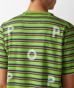 The STRIPED LOGO T-SHIRT  item   by  Pop Trading Company from the  FA2023  campaign , has arrived || is now available at . Brand Pop, Comme Des Garcons Shirt, Comme Des Garcons Play, Striped Jersey, Trading Company, Pocket Tshirt, Comme Des Garcons, Logo T Shirt, A A