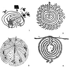 four circular designs are shown in black and white, including one with an intricate design