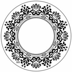 a black and white plate with an ornate design