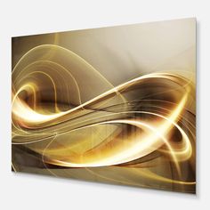 an abstract art piece with gold and brown swirls on it's side, against a white background