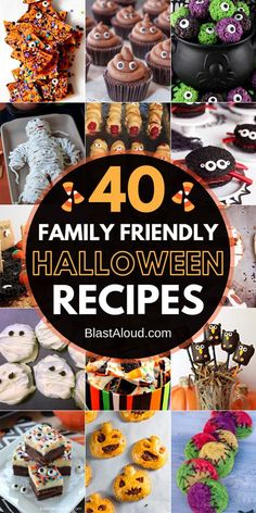 a collage of halloween desserts with the words family friendly halloween recipes on them