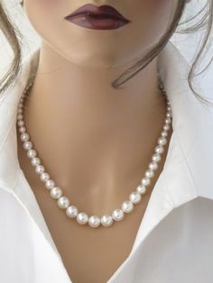 Elegant 16 Inch Round Pearl Necklace, Elegant Formal Pearl Necklace 16 Inch, 16 Inch Round Elegant Pearl Necklace, Elegant 16 Inch Pearl Necklace For Formal Occasions, Elegant 16 Inch Pearl Necklace Gift, Elegant 16-inch Pearl Necklace Gift, Elegant White 16 Inch Pearl Necklace, Elegant 16 Inch Silver Pearl Necklace, Classic Bridal Pearl Necklace With Round Beads