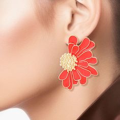 Studs Red Half Daisy Flower Earrings for Women Flower Shaped Earrings For Valentine's Day, Flower-shaped Earrings For Valentine's Day, Red Flower Shaped Earrings For Spring, Rose Red Flower Drop Earrings, Rose Red Flower Earrings For Pierced Ears, Red Drop Earrings For Spring, Rose Red Flower-shaped Earrings, Red Jewelry Spring Gift, Red Jewelry For Spring Gift